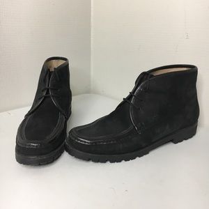Salvatore Ferragamo Womens Black Suede Nubuck Moc Toe Chukka lace up Boots 8 4A